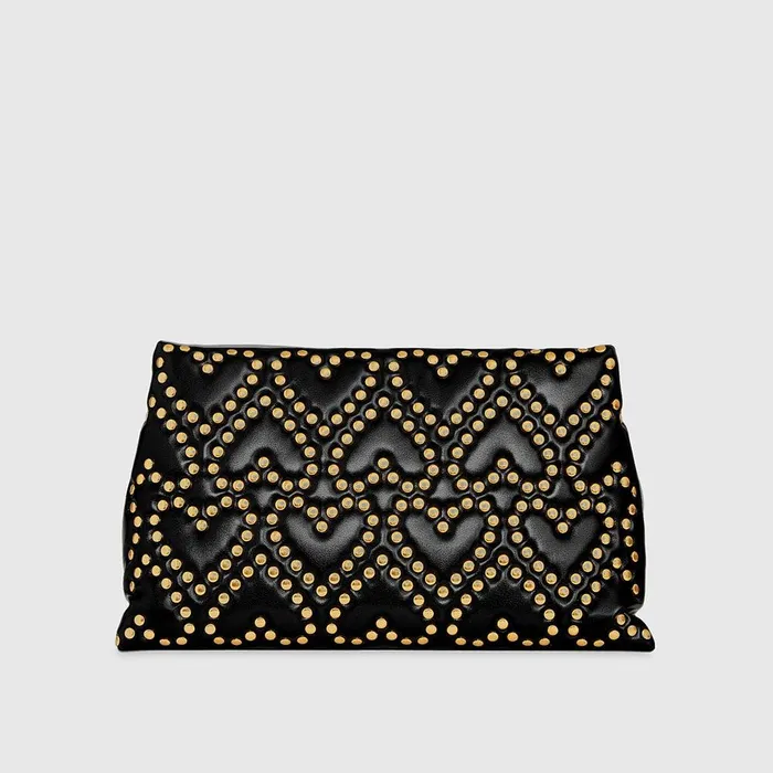Rebecca Minkoff Heart Stud Quilt Pillow Clutch Blackantique Brass Women Clutches