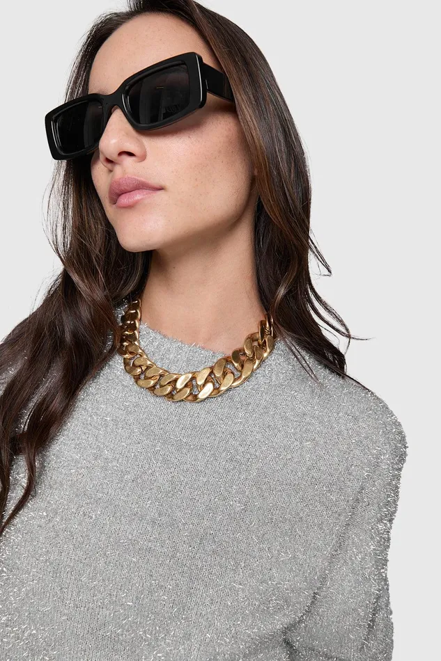 Rebecca Minkoff Henley Lurex Sweater Silver Women Sweaters and Sweatshirts