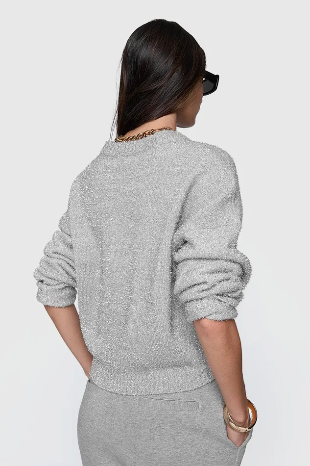 Rebecca Minkoff Henley Lurex Sweater Silver Women Sweaters and Sweatshirts
