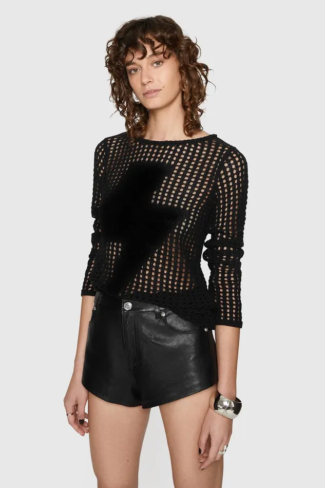 Rebecca Minkoff Katelin Mesh Sweater Black Women Tops