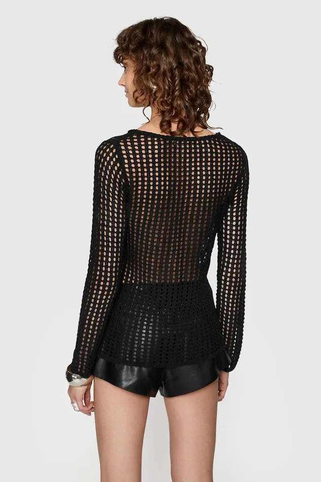 Rebecca Minkoff Katelin Mesh Sweater Black Women Tops