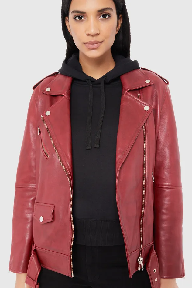 Rebecca Minkoff Tabitha Moto Oxblood Women Leather