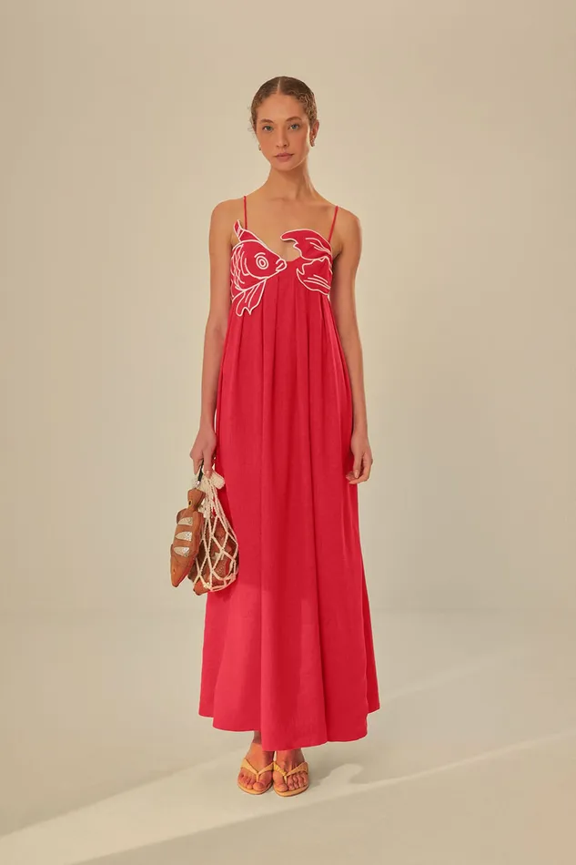 Red Fish Top Maxi Dress Women Farm Rio Maxi Dresses