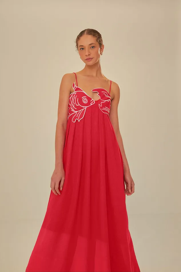 Red Fish Top Maxi Dress Women Farm Rio Maxi Dresses