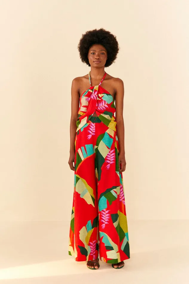 Red Heliconia Crop Top Women Farm Rio Crop Tops