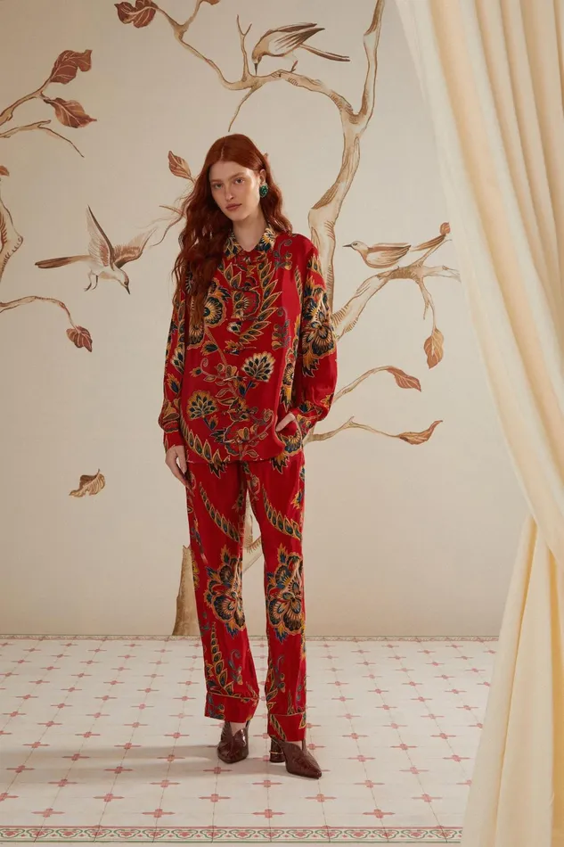 Red Maxi Floral Pajama Pants Women Farm Rio Pants