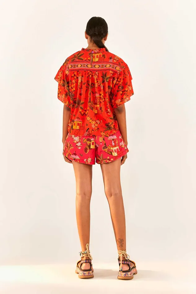 Red Secret Garden Organic Cotton Blouse Women Farm Rio Blouses