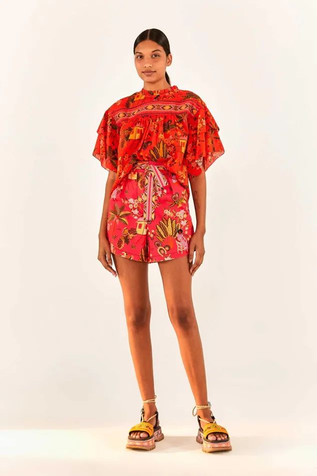 Red Secret Garden Organic Cotton Blouse Women Farm Rio Blouses