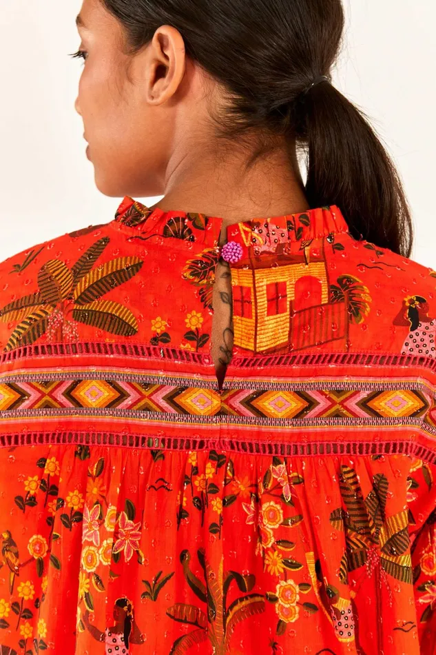 Red Secret Garden Organic Cotton Blouse Women Farm Rio Blouses