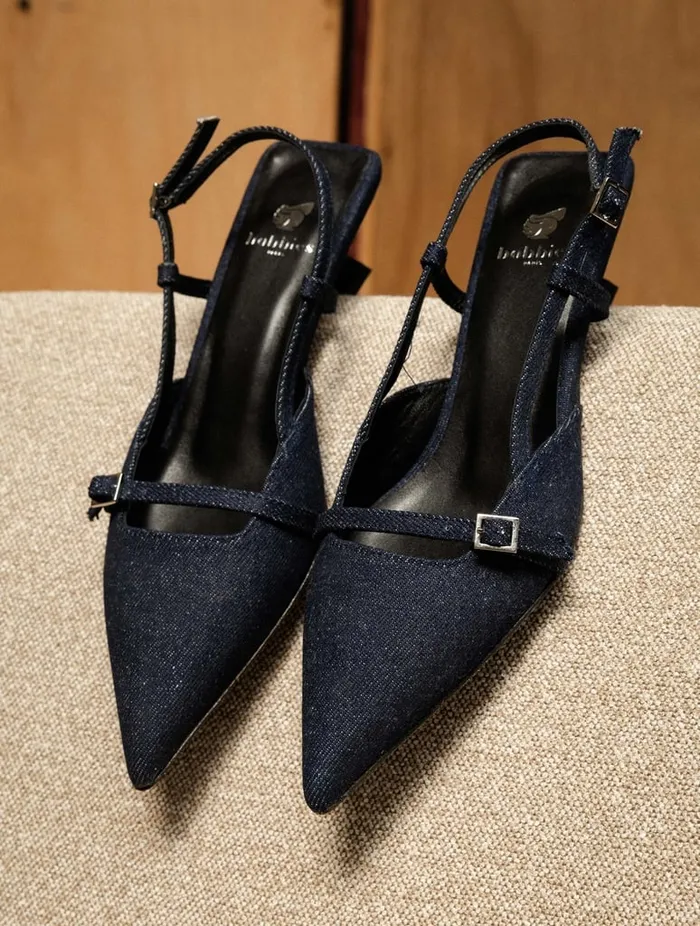 Reem Raw Denim Women Bobbies Heeled Sandals