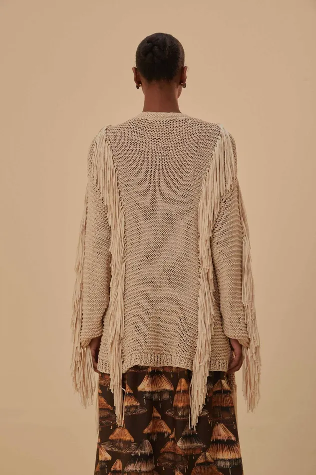 Sand Stripes Fringes Knit Cardigan Women Farm Rio Cardigans