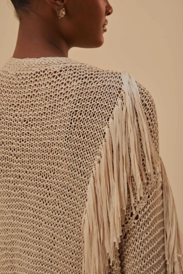 Sand Stripes Fringes Knit Cardigan Women Farm Rio Cardigans