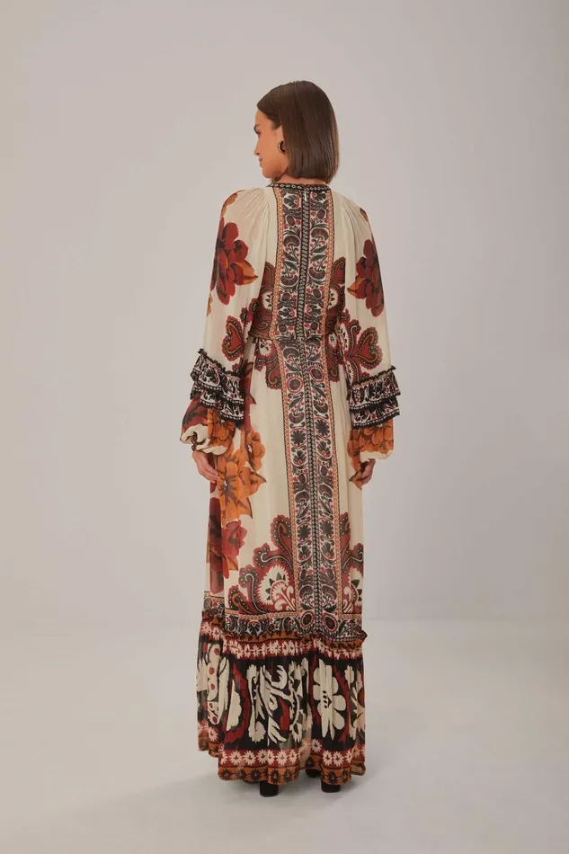 Sand Winter Tapestry V Neck Maxi Dress Women Farm Rio Maxi Dresses