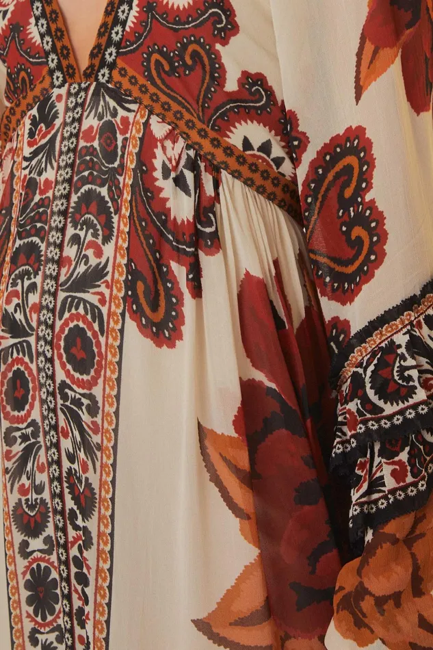 Sand Winter Tapestry V Neck Maxi Dress Women Farm Rio Maxi Dresses