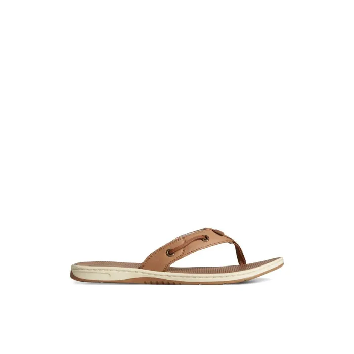 Sandals Women Sperry Seafish Leather Flip Flop Dark Beige
