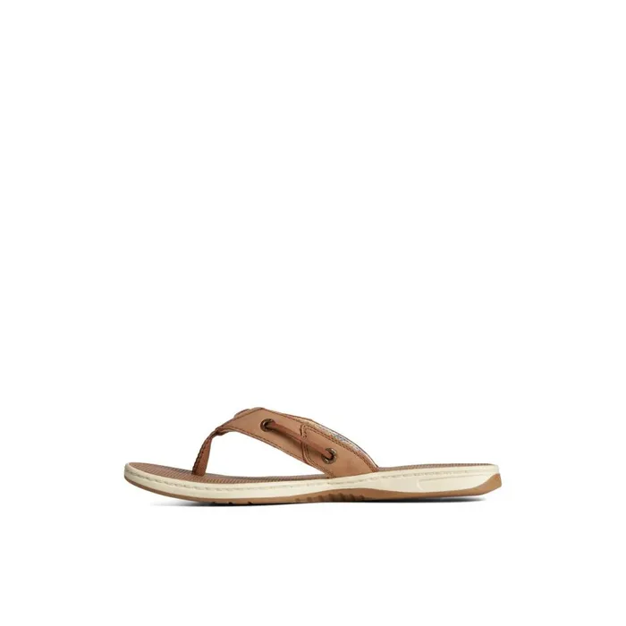 Sandals Women Sperry Seafish Leather Flip Flop Dark Beige