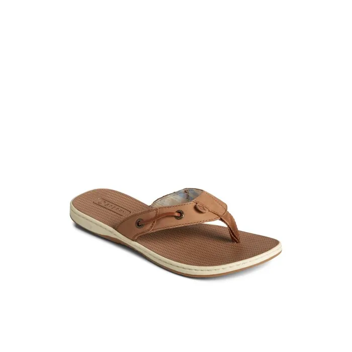 Sandals Women Sperry Seafish Leather Flip Flop Dark Beige