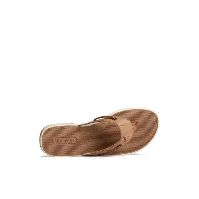Sandals Women Sperry Seafish Leather Flip Flop Dark Beige