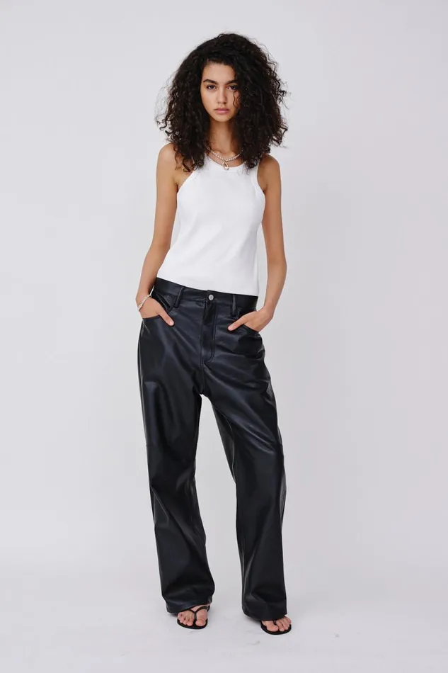 Santiago Immitated Leather 8211 Black Women Won Hundred Trousers