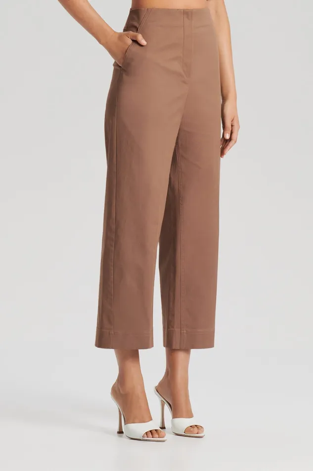Scanlan Theodore SATEEN CROPPED WIDE LEG TROUSER MOCHA Women Trousers Scanlan Theodore SATEEN CROPPED WIDE LEG TROUSER MOCHA Women Trousers