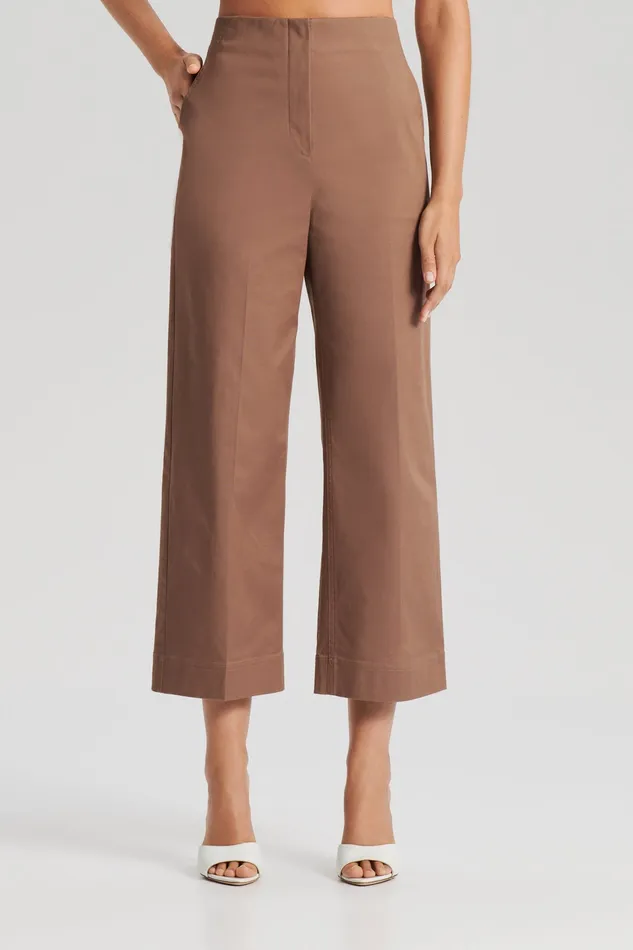 Scanlan Theodore SATEEN CROPPED WIDE LEG TROUSER MOCHA Women Trousers Scanlan Theodore SATEEN CROPPED WIDE LEG TROUSER MOCHA Women Trousers