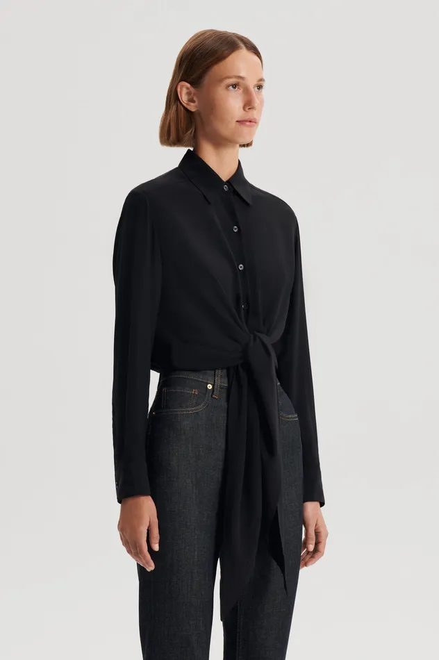 Scanlan Theodore SILK TIE FRONT SHIRT BLACK Women Tops Scanlan Theodore SILK TIE FRONT SHIRT BLACK Women Tops