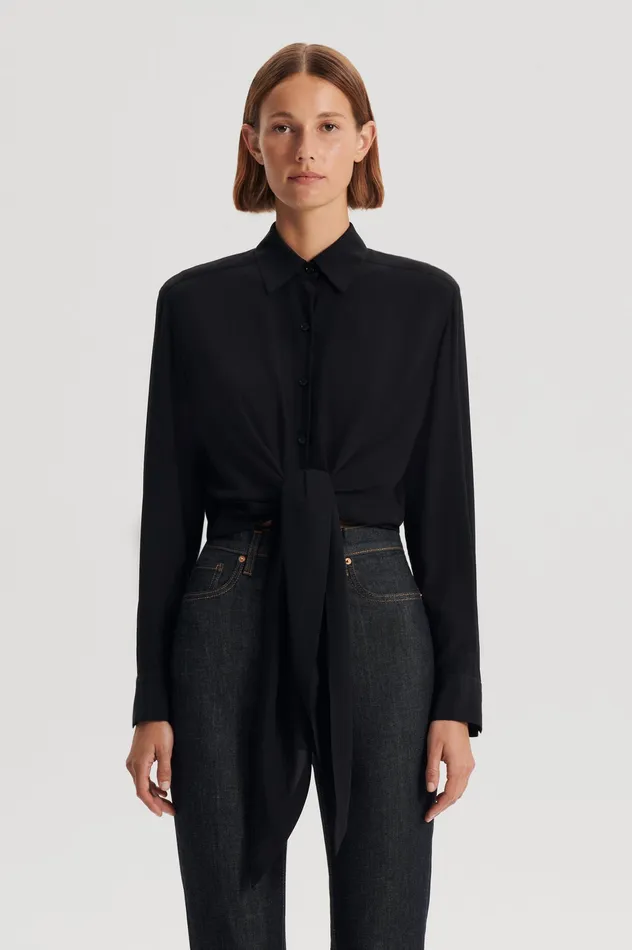 Scanlan Theodore SILK TIE FRONT SHIRT BLACK Women Tops Scanlan Theodore SILK TIE FRONT SHIRT BLACK Women Tops
