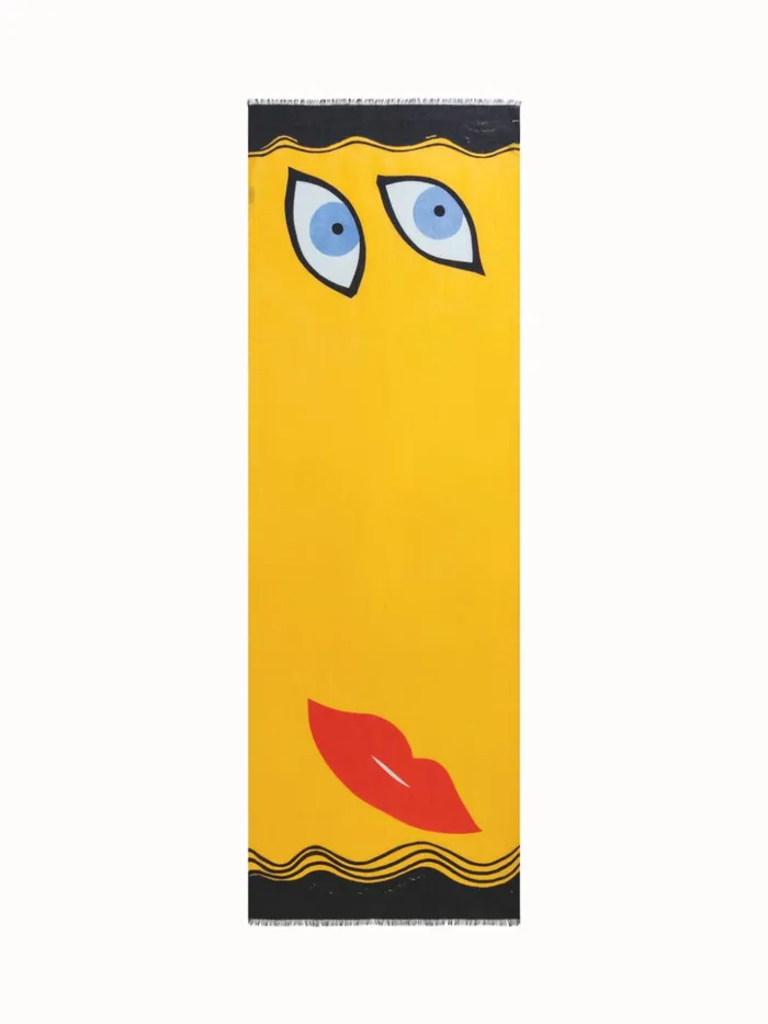 Scarf In Cashmere And Silk With Portrait Print Yellowmulticolor Women Akris Cashmere