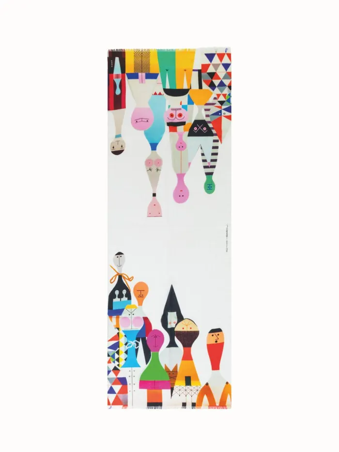 Scarf In Cashmere And Silk With Wooden Dolls Print Wooden Doll Print Women Akris Collector Scarves