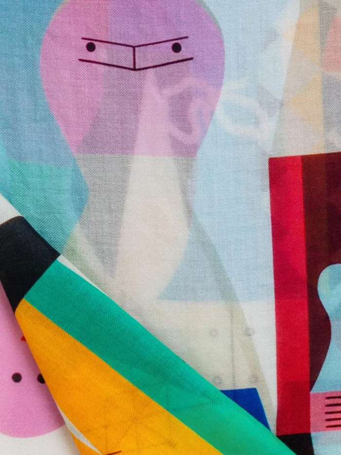 Scarf In Cashmere And Silk With Wooden Dolls Print Wooden Doll Print Women Akris Collector Scarves