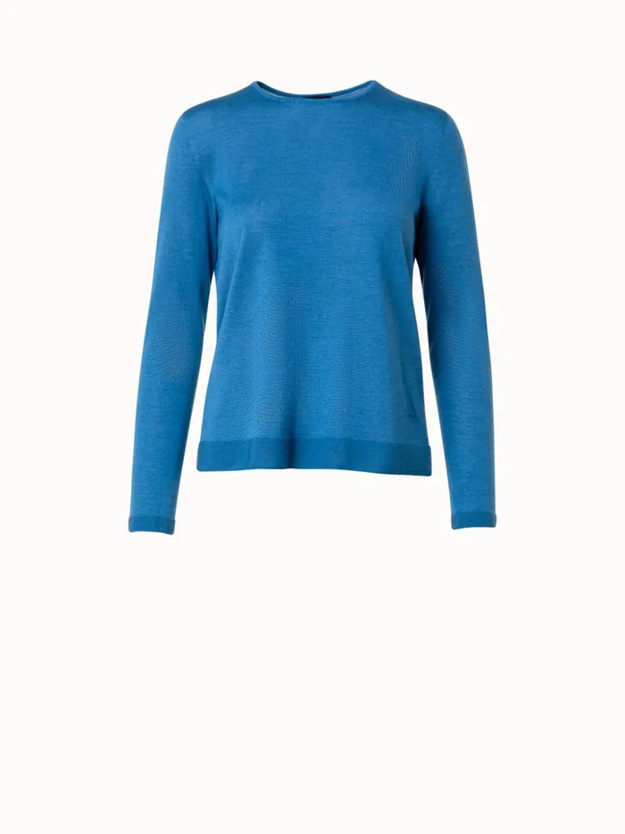 Seamless Cashmere Silk Knit Pullover Light Denim Women Akris Knitwear