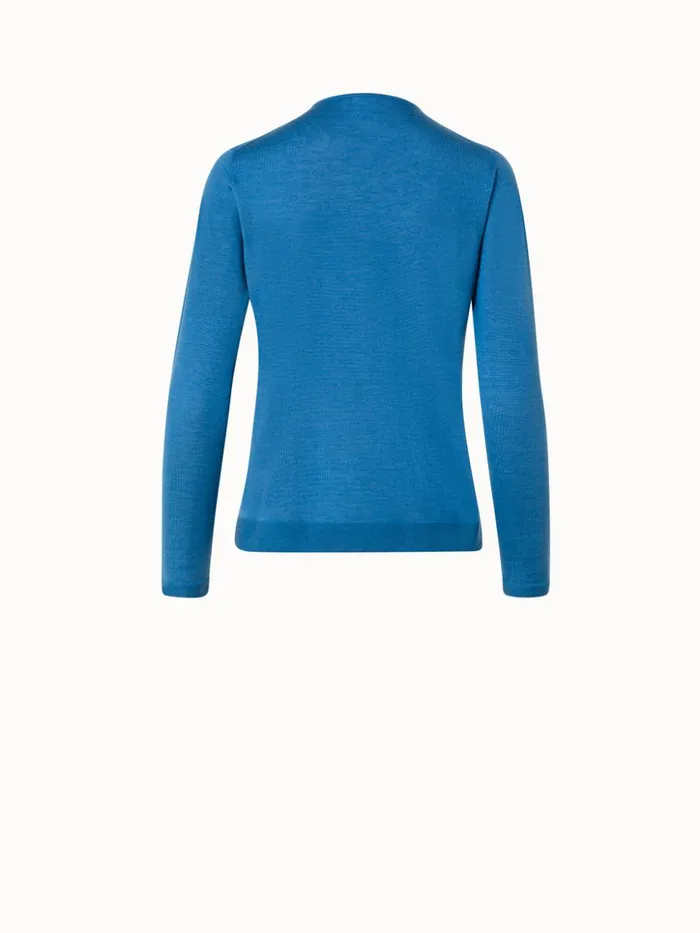 Seamless Cashmere Silk Knit Pullover Light Denim Women Akris Knitwear