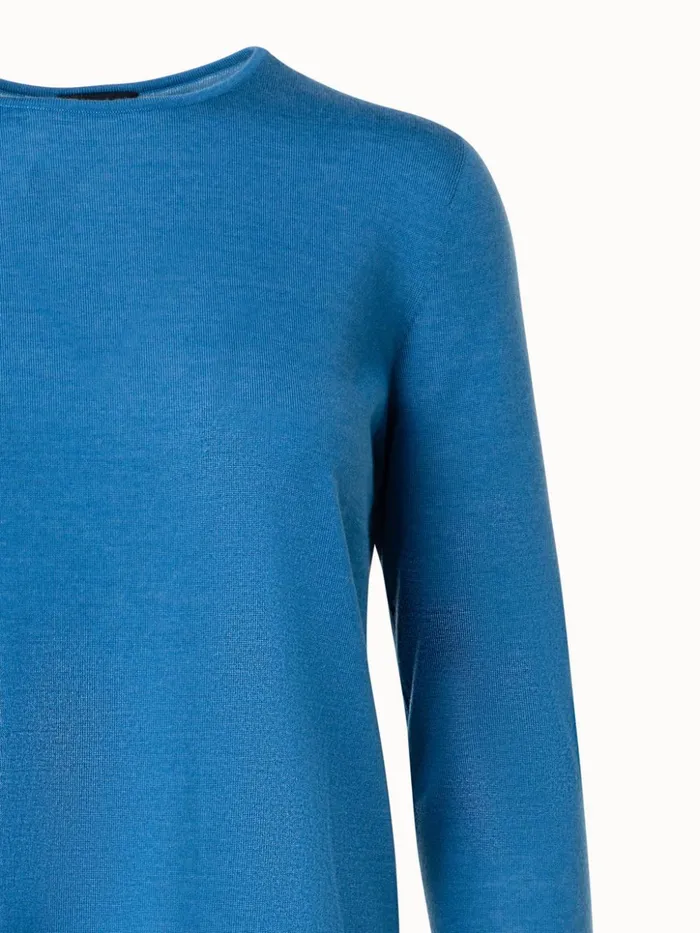 Seamless Cashmere Silk Knit Pullover Light Denim Women Akris Knitwear