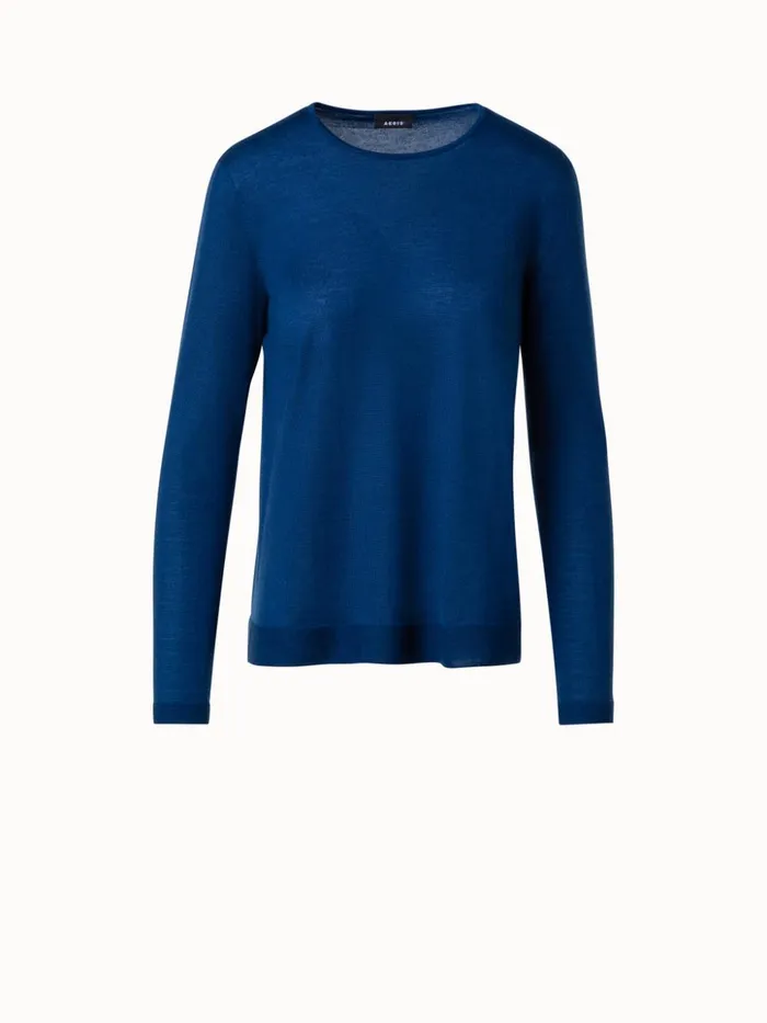 Seamless Cashmere Silk Knit Sweater Denim Women Akris Knitwear