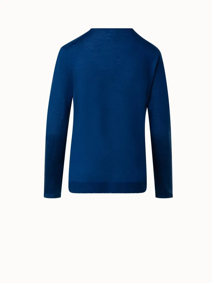 Seamless Cashmere Silk Knit Sweater Denim Women Akris Knitwear