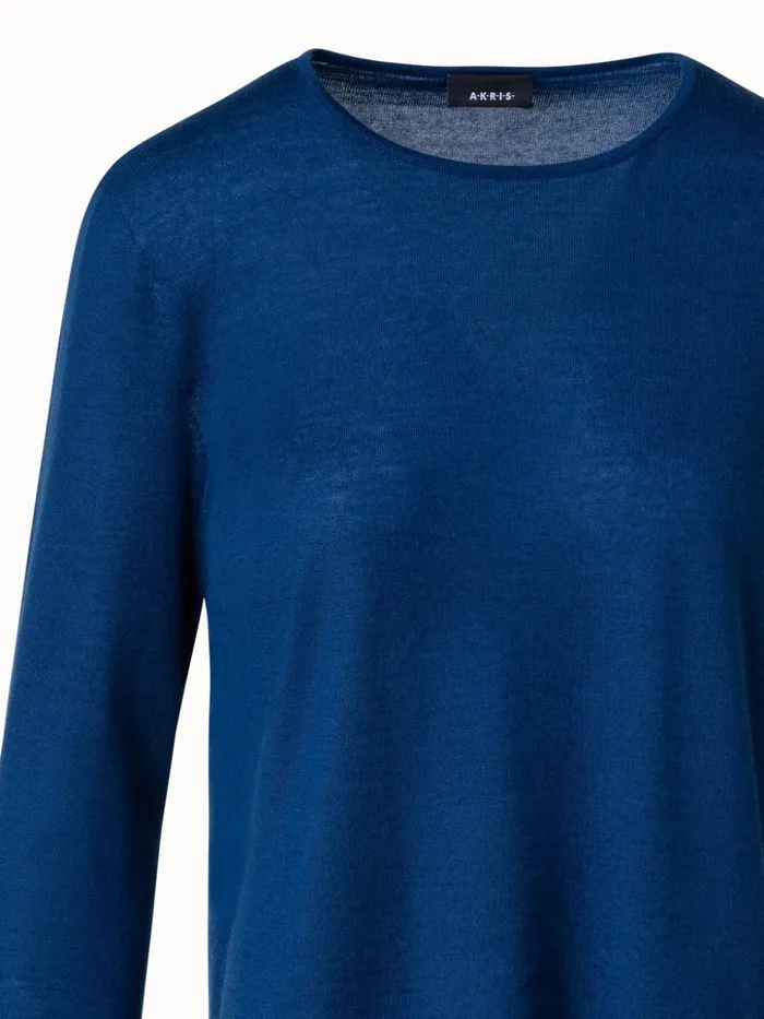 Seamless Cashmere Silk Knit Sweater Denim Women Akris Knitwear