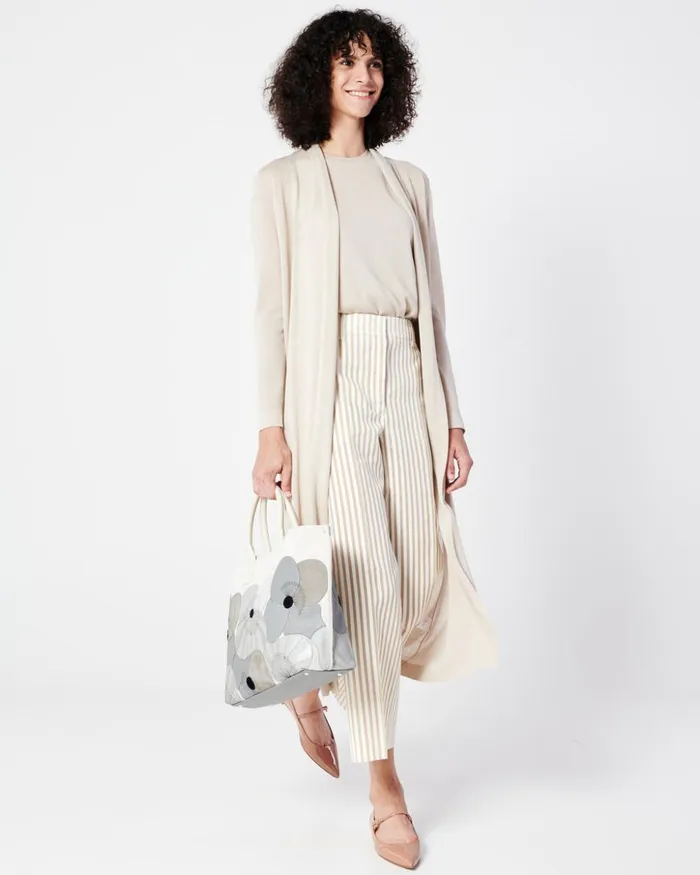 SemiSheer Long Cardigan In Silk Cotton Blend Greige Women Akris Knitwear