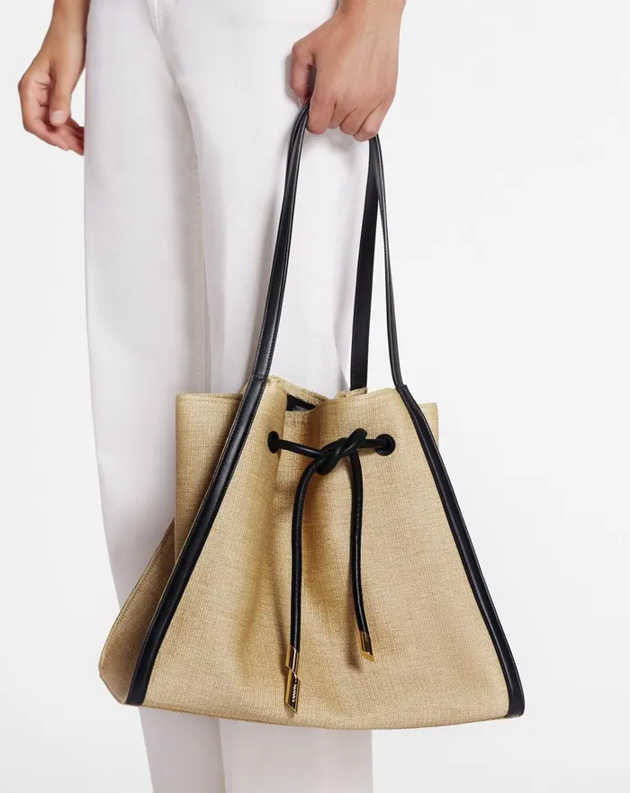 Sequence Bag In Leather And Raffia Naturalblack Women Lanvin Tote Bags and Top Handle Bags