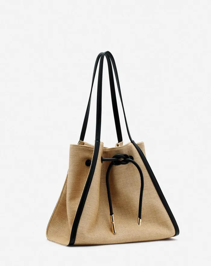 Sequence Bag In Leather And Raffia Naturalblack Women Lanvin Tote Bags and Top Handle Bags