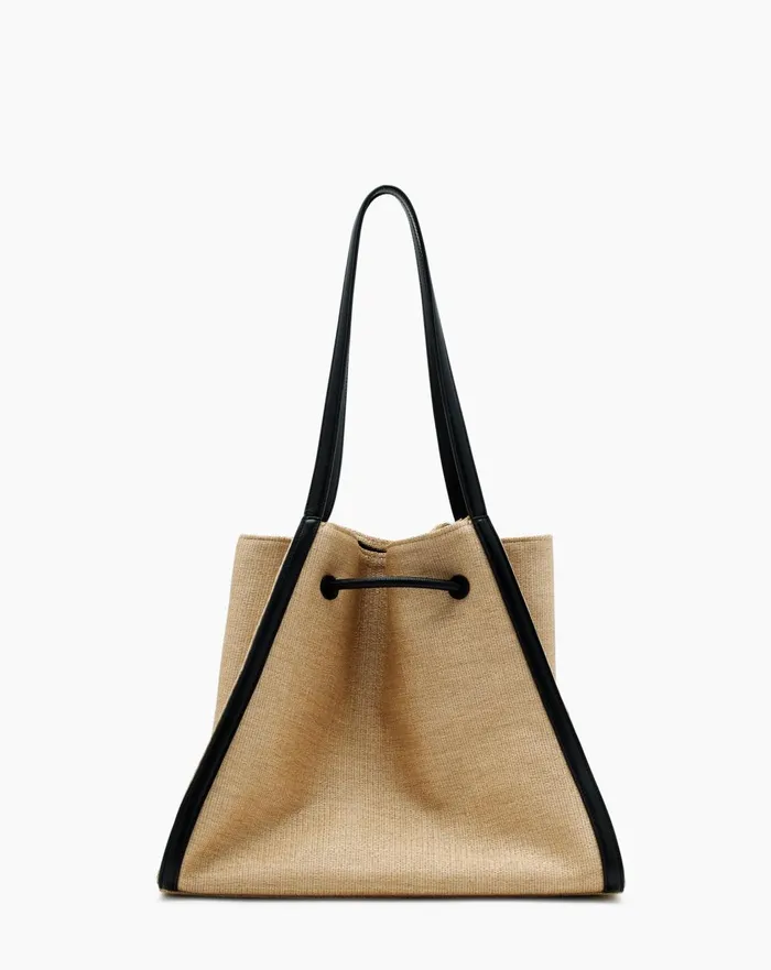 Sequence Bag In Leather And Raffia Naturalblack Women Lanvin Tote Bags and Top Handle Bags