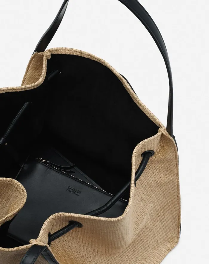 Sequence Bag In Leather And Raffia Naturalblack Women Lanvin Tote Bags and Top Handle Bags