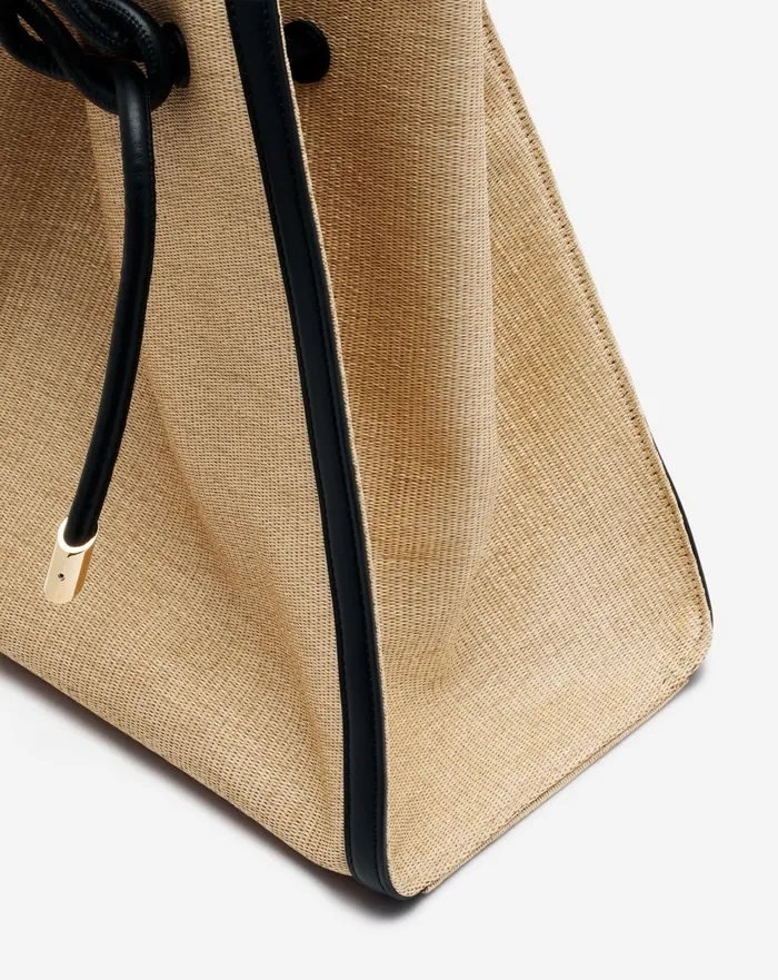 Sequence Bag In Leather And Raffia Naturalblack Women Lanvin Tote Bags and Top Handle Bags