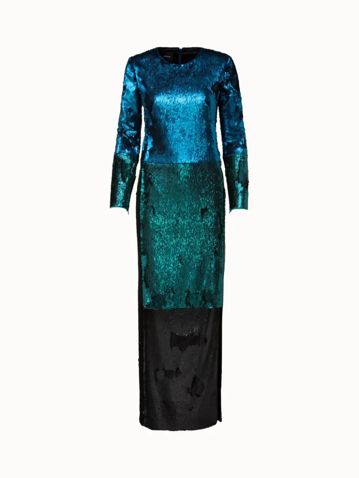 Sequins Colorblock Gown Petrolgreenblack Women Akris Dresses