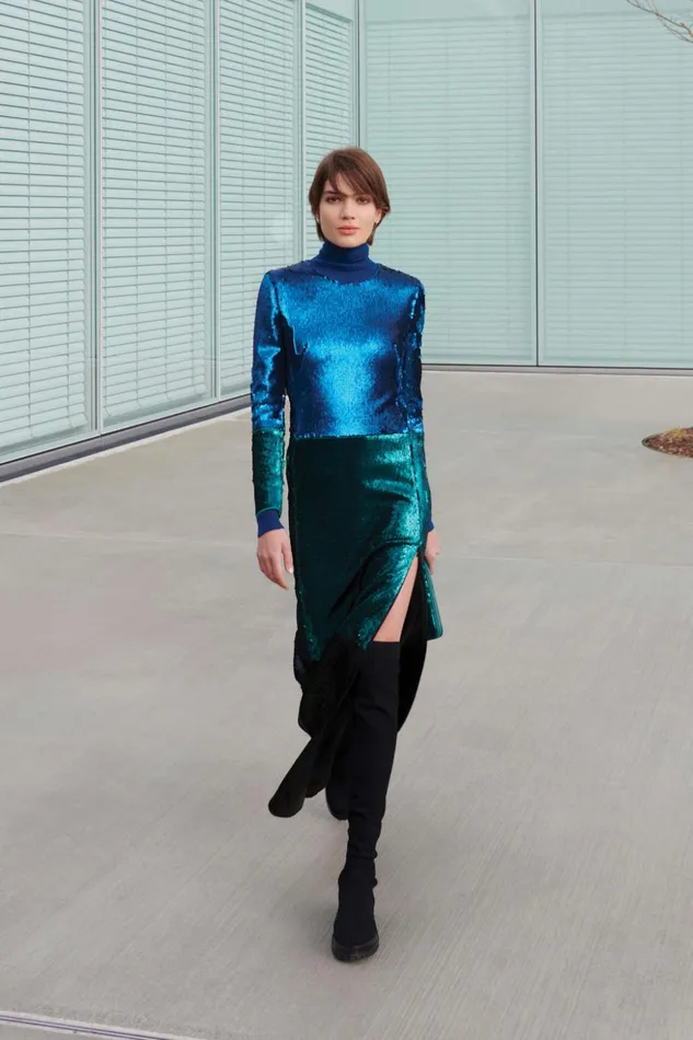 Sequins Colorblock Gown Petrolgreenblack Women Akris Dresses
