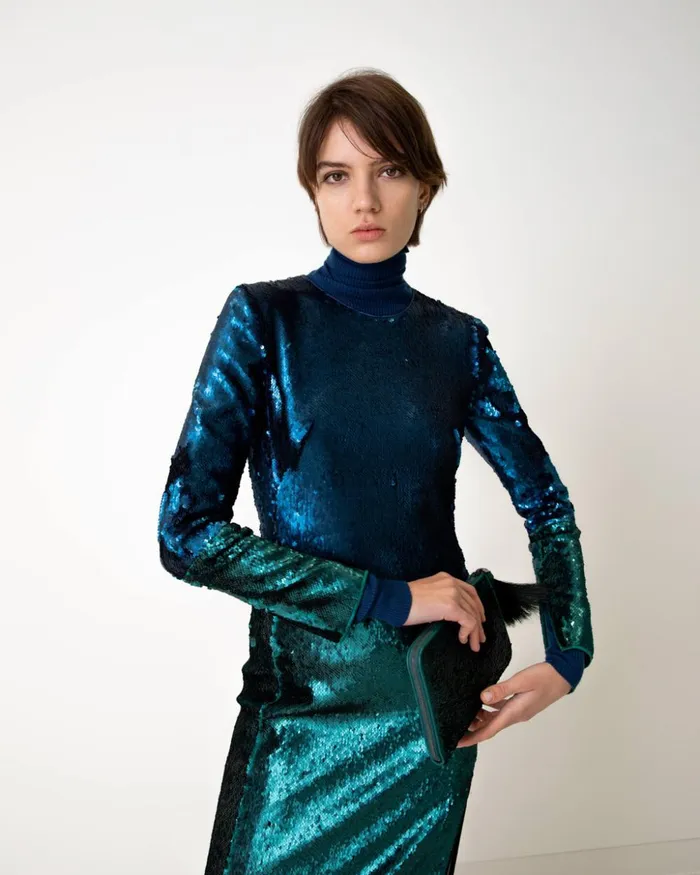 Sequins Colorblock Gown Petrolgreenblack Women Akris Dresses