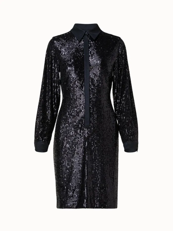 Sequins Shirt Dress Black Women Akris Dresses