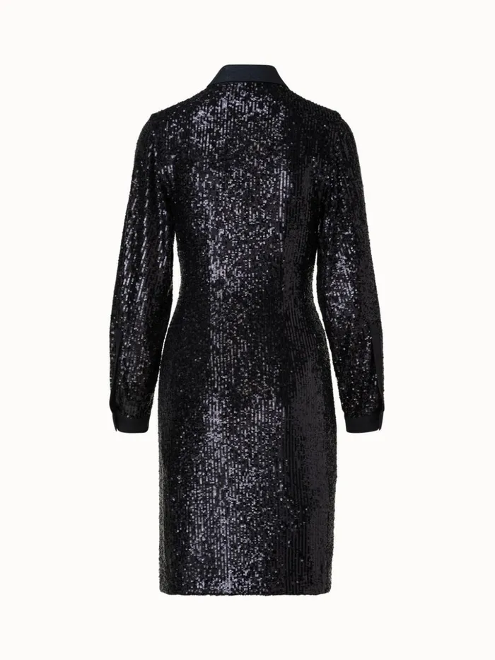 Sequins Shirt Dress Black Women Akris Dresses