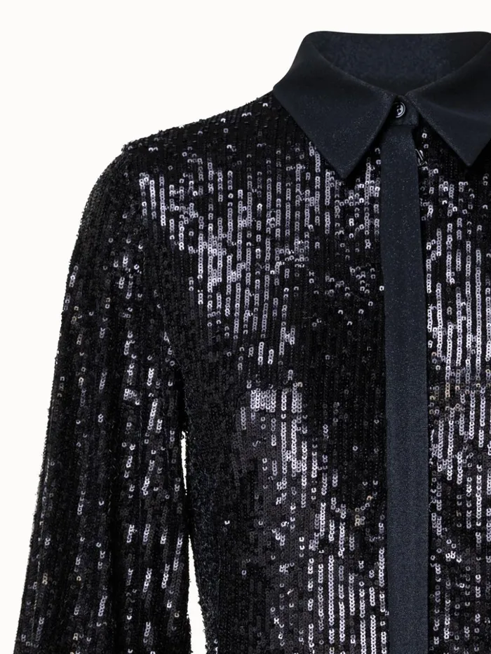 Sequins Shirt Dress Black Women Akris Dresses