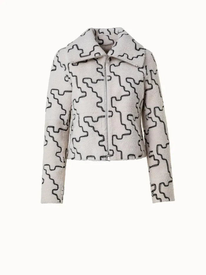 Shearling Jacket With Tulle Houndstooth Embroidery Greigeecru Women Akris Jackets