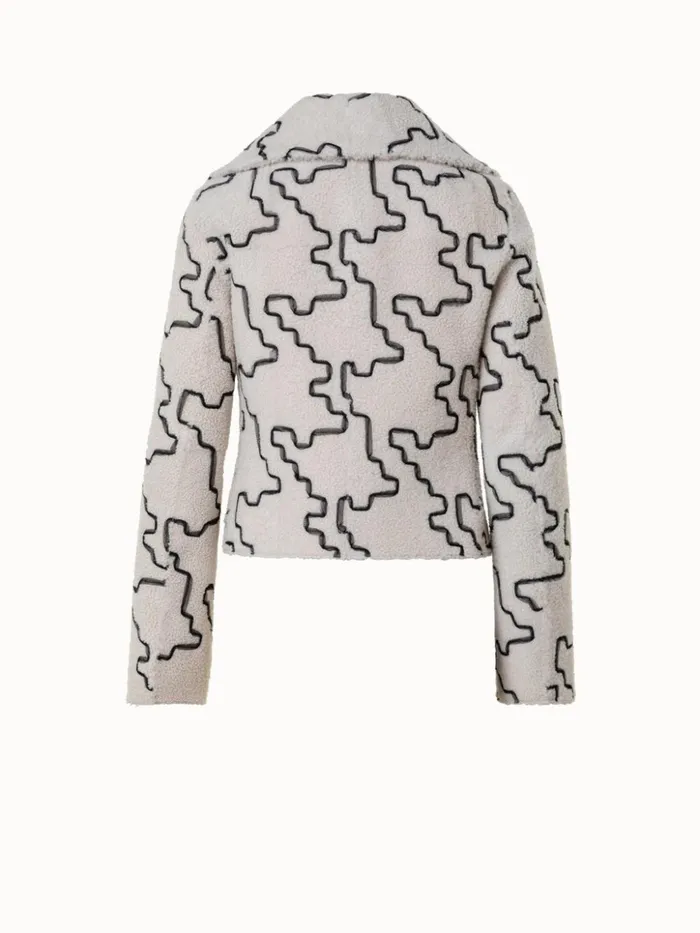 Shearling Jacket With Tulle Houndstooth Embroidery Greigeecru Women Akris Jackets